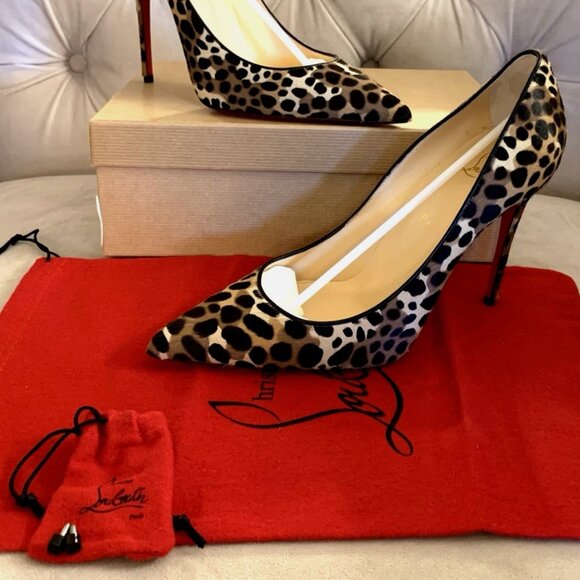 Christian Louboutin So Kate leopard Calf Hair 4.25 High Heel Pump Brown 40.5 NIB - Picture 6 of 16